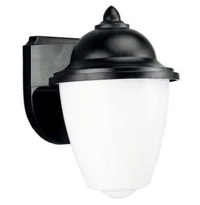 black fixture outdoor with white light cover