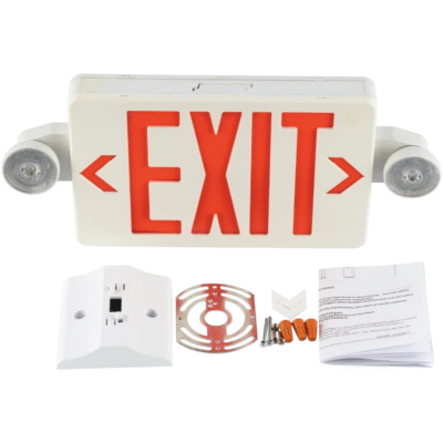 exit sign red with emergency lights