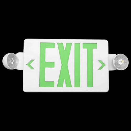 green exit sign with lights
