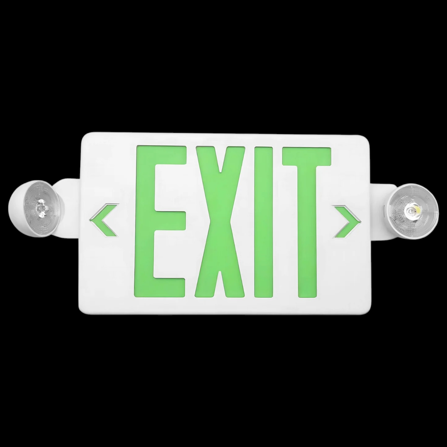 green exit sign with lights