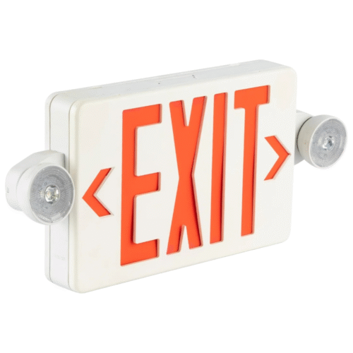 red exit sign with emergency lights